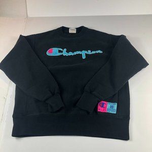 Champion Reverse Weave Sweatshirt Adult Medium Black Colorful Faded Crewneck